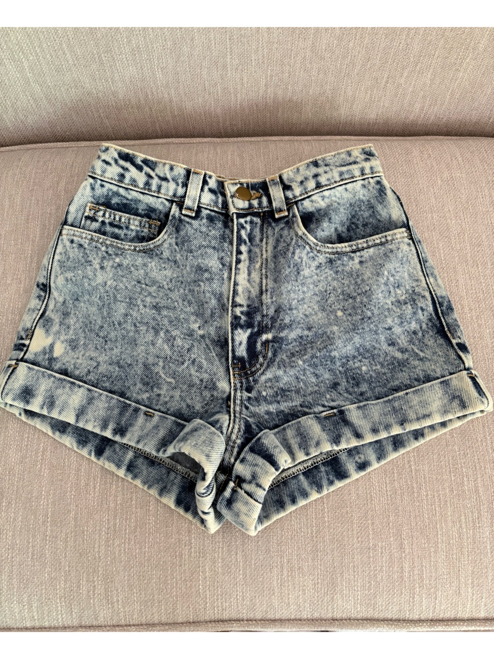American Apparel High-Rise Acid Wash Denim Shorts - Light Blue